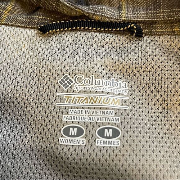 Columbia Women's Medium Brown/Cream/Gold Plaid Long Sleeve Hoodie Shirt - Picture 2 of 6